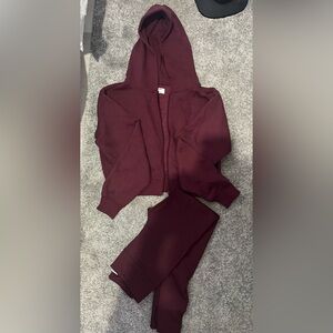Size Small Burgundy Crop Top sweater and leggings set